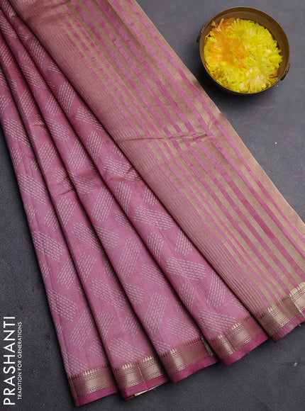 Semi raw silk saree mauve pink with allover butta prints and zari woven border