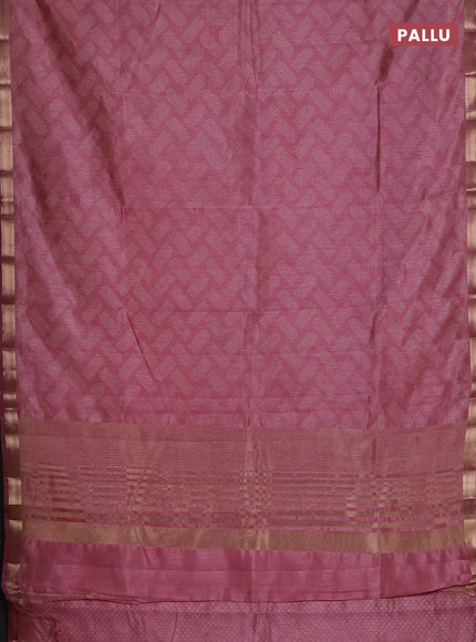 Semi raw silk saree mauve pink with allover butta prints and zari woven border