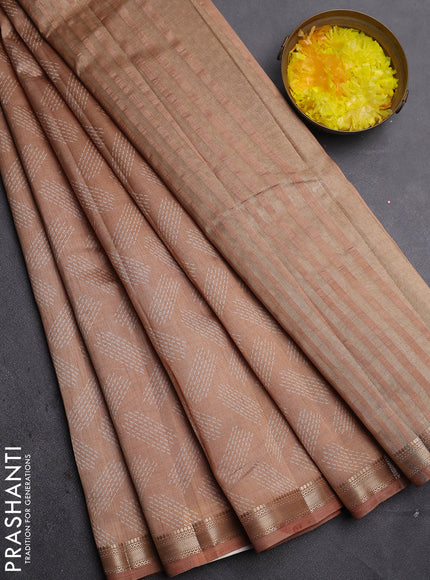 Semi raw silk saree pastel peach with allover butta prints and zari woven border