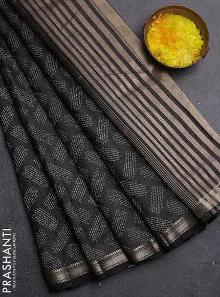 Semi raw silk saree black with allover butta prints and zari woven border