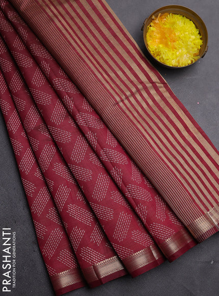 Semi raw silk saree maroon with allover butta prints and zari woven border