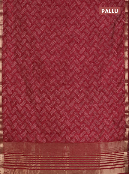 Semi raw silk saree maroon with allover butta prints and zari woven border
