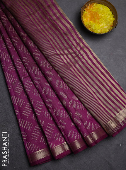 Semi raw silk saree deep purple with allover butta prints and zari woven border