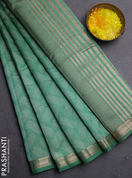 Semi raw silk saree green shade with allover butta prints and zari woven border