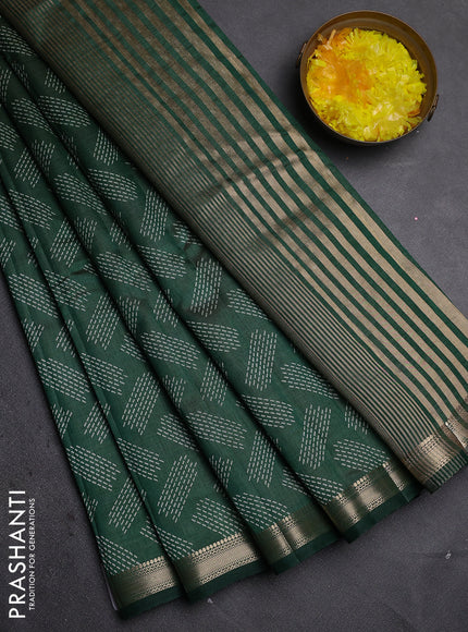 Semi raw silk saree bottle green with allover butta prints and zari woven border