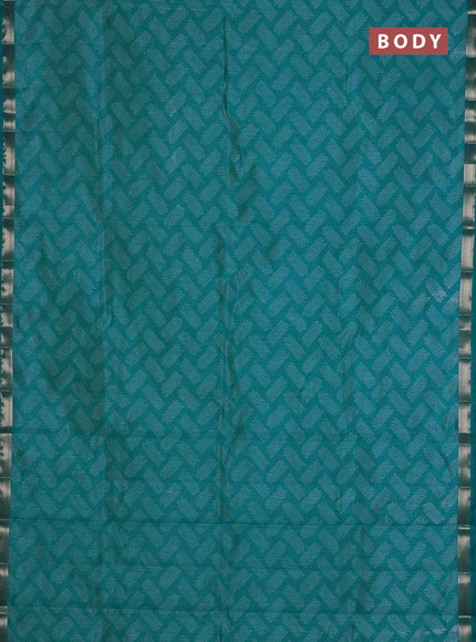 Semi raw silk saree teal blue with allover butta prints and zari woven border