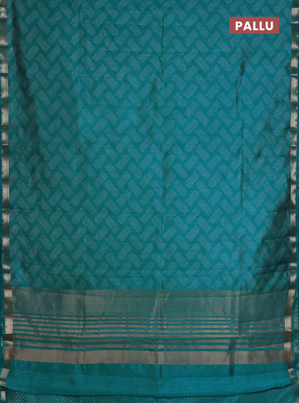 Semi raw silk saree teal blue with allover butta prints and zari woven border