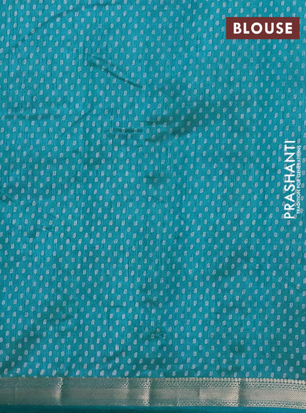 Semi raw silk saree teal blue with allover butta prints and zari woven border