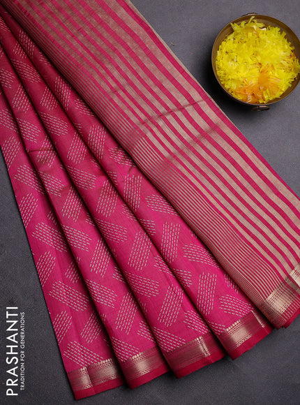Semi raw silk saree dark pink with allover butta prints and zari woven border