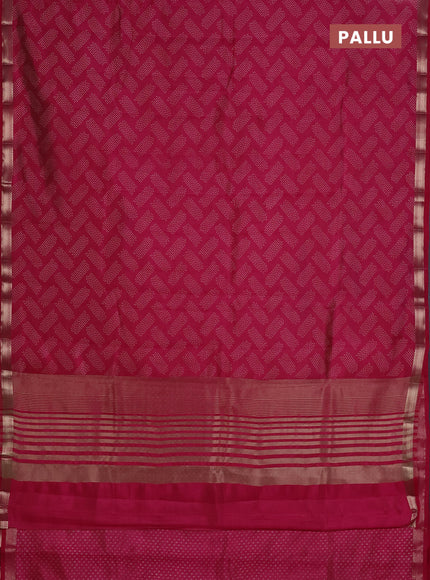 Semi raw silk saree dark pink with allover butta prints and zari woven border