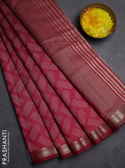 Semi raw silk saree maroon with allover butta prints and zari woven border