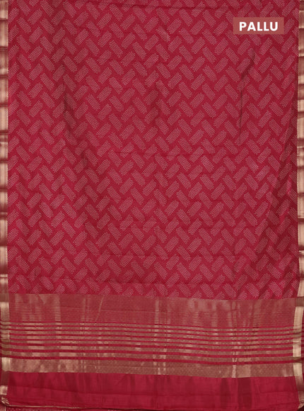 Semi raw silk saree maroon with allover butta prints and zari woven border