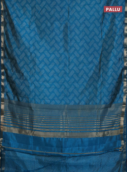 Semi raw silk saree cs blue with allover butta prints and zari woven border