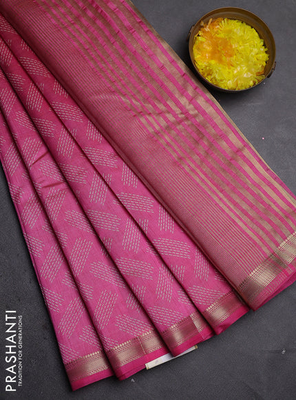 Semi raw silk saree pink with allover butta prints and zari woven border