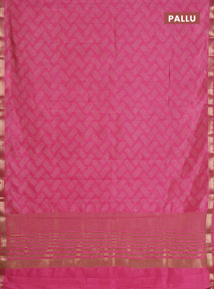 Semi raw silk saree pink with allover butta prints and zari woven border