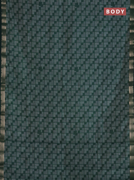 Semi raw silk saree bottle green with allover geometric prints and zari woven border