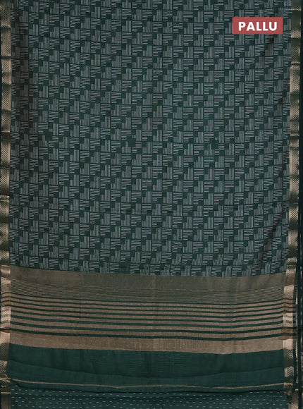 Semi raw silk saree bottle green with allover geometric prints and zari woven border