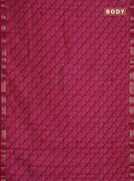 Semi raw silk saree dark pink with allover geometric prints and zari woven border