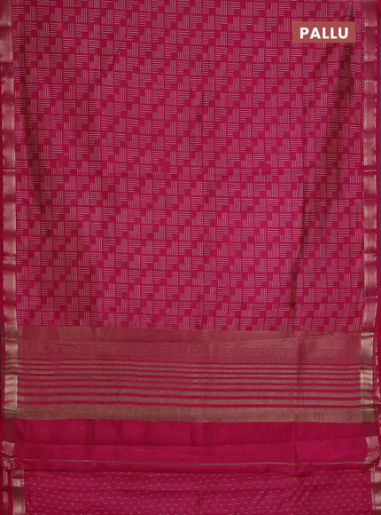 Semi raw silk saree dark pink with allover geometric prints and zari woven border