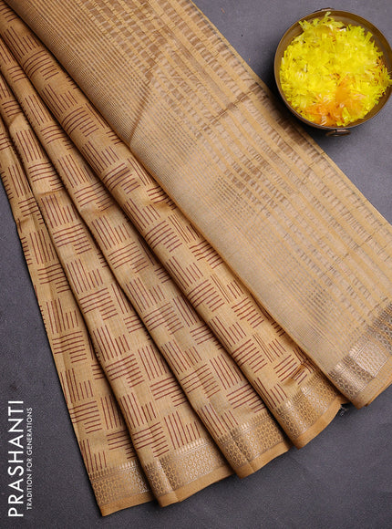 Semi raw silk saree sandal with allover geometric prints and zari woven border