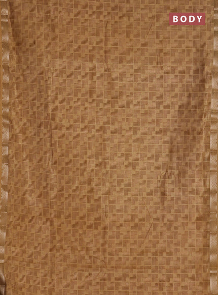 Semi raw silk saree sandal with allover geometric prints and zari woven border