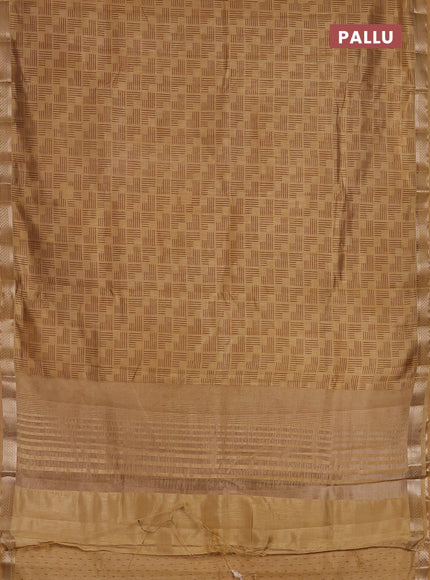 Semi raw silk saree sandal with allover geometric prints and zari woven border