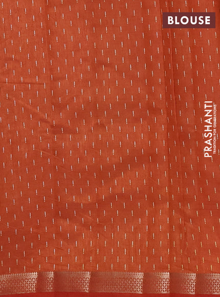 Semi raw silk saree rust shade with allover geometric prints and zari woven border