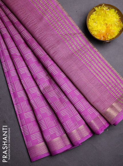 Semi raw silk saree lavender with allover geometric prints and zari woven border