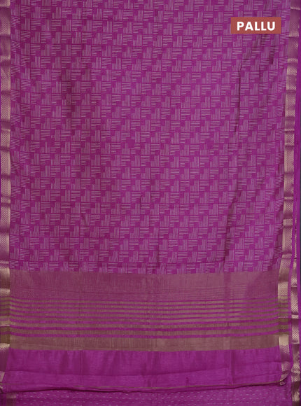 Semi raw silk saree lavender with allover geometric prints and zari woven border