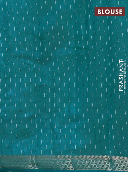 Semi raw silk saree teal green with allover geometric prints and zari woven border