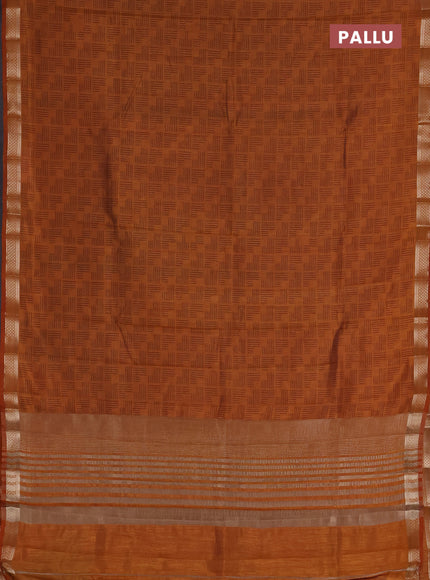 Semi raw silk saree mustard yellow with allover geometric prints and zari woven border