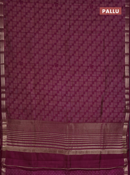 Semi raw silk saree deep purple with allover geometric prints and zari woven border