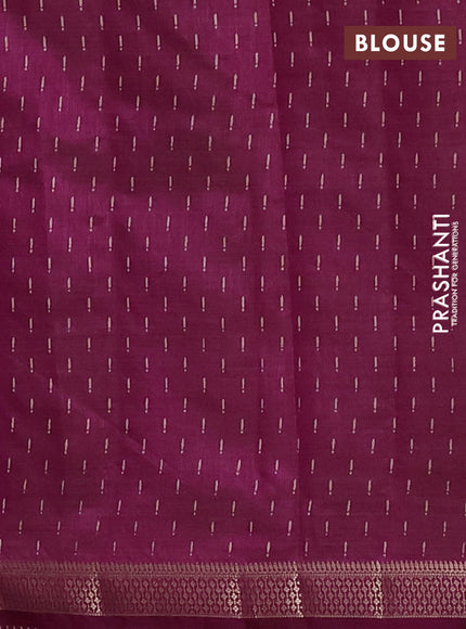 Semi raw silk saree deep purple with allover geometric prints and zari woven border