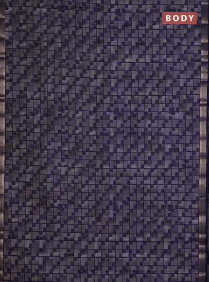 Semi raw silk saree navy blue with allover geometric prints and zari woven border