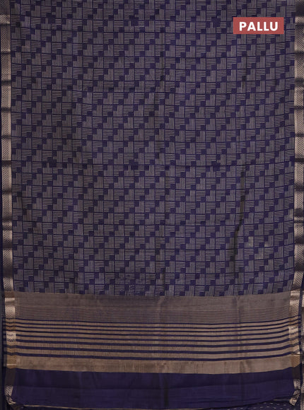 Semi raw silk saree navy blue with allover geometric prints and zari woven border