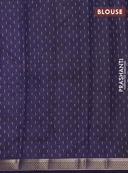 Semi raw silk saree navy blue with allover geometric prints and zari woven border