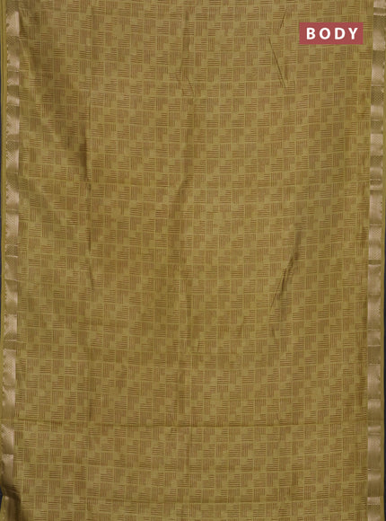 Semi raw silk saree mustard shade with allover geometric prints and zari woven border