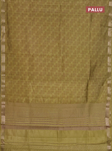 Semi raw silk saree mustard shade with allover geometric prints and zari woven border
