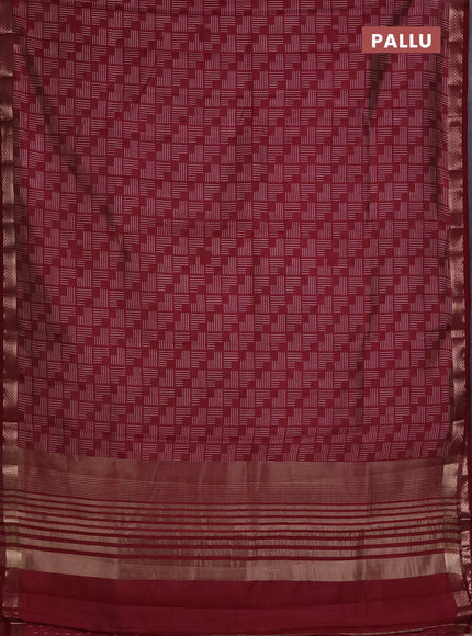 Semi raw silk saree deep maroon with allover geometric prints and zari woven border