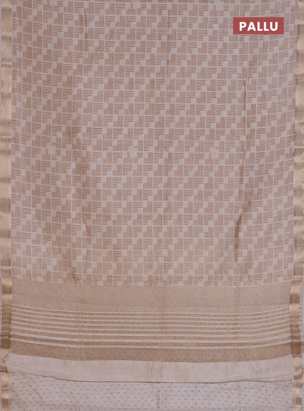 Semi raw silk saree cream with allover geometric prints and zari woven border