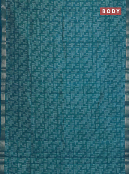 Semi raw silk saree cs blue with allover geometric prints and zari woven border
