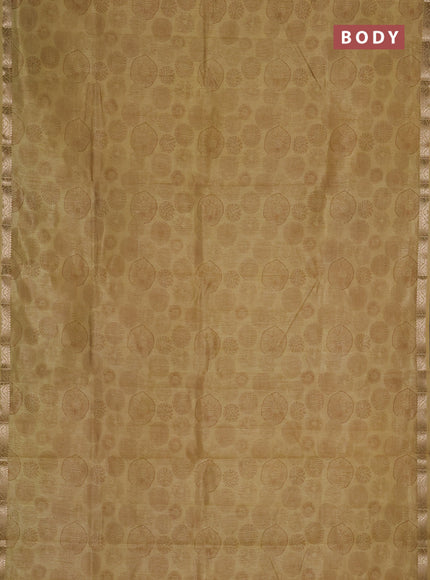Semi raw silk saree mustard shade with allover geometric prints and zari woven border