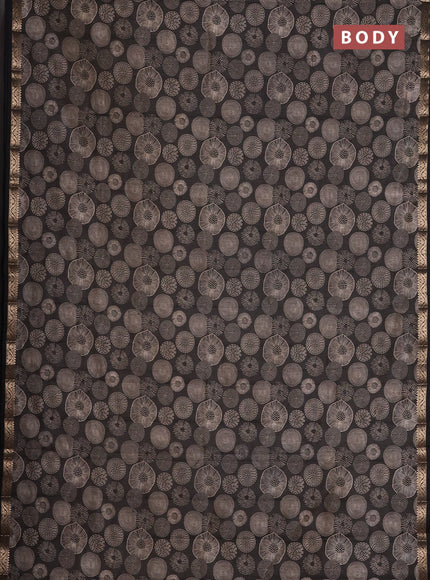 Semi raw silk saree black with allover geometric prints and zari woven border