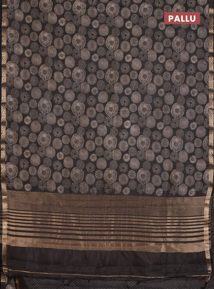 Semi raw silk saree black with allover geometric prints and zari woven border