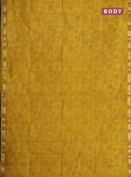 Semi raw silk saree lime yellow with allover geometric prints and zari woven border