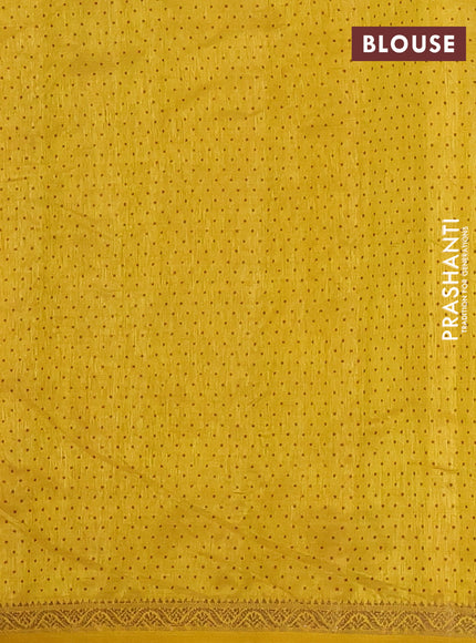 Semi raw silk saree lime yellow with allover geometric prints and zari woven border