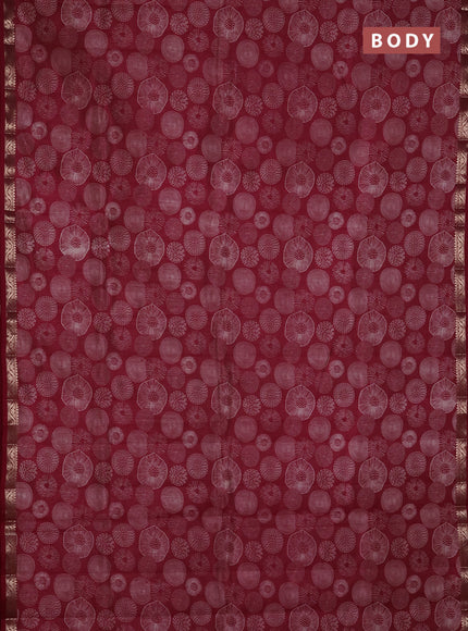 Semi raw silk saree deep maroon with allover geometric prints and zari woven border