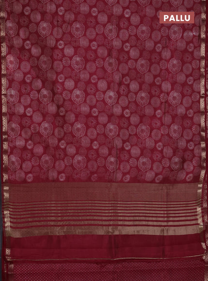 Semi raw silk saree deep maroon with allover geometric prints and zari woven border