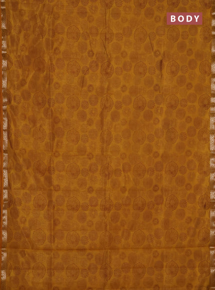 Semi raw silk saree mustard yellow with allover geometric prints and zari woven border