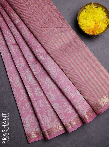 Semi raw silk saree mauve pink with allover geometric prints and zari woven border